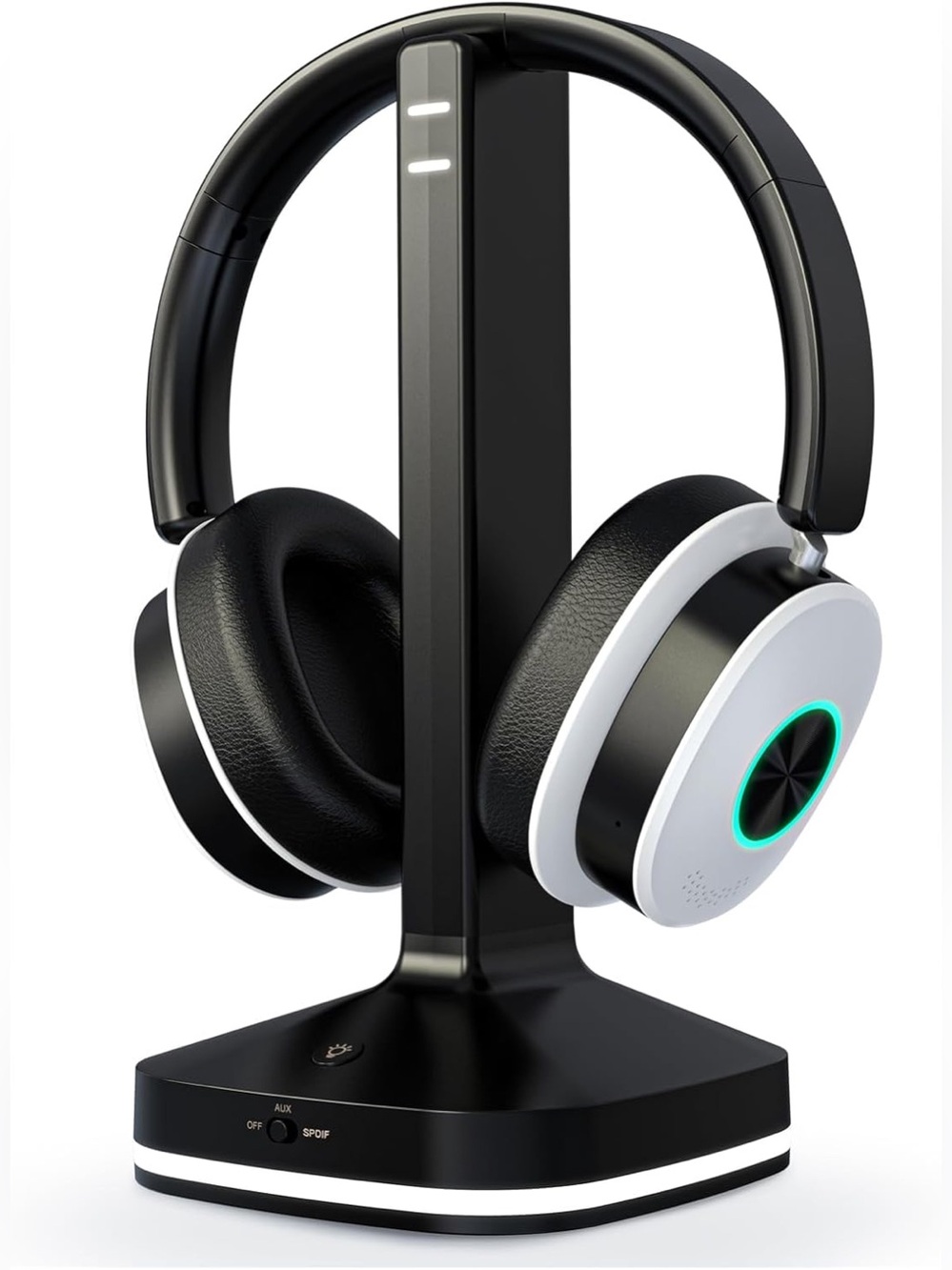 Wireless TV Headphones w/ Charging Dock Bluetooth Over Ear No Delay Black White